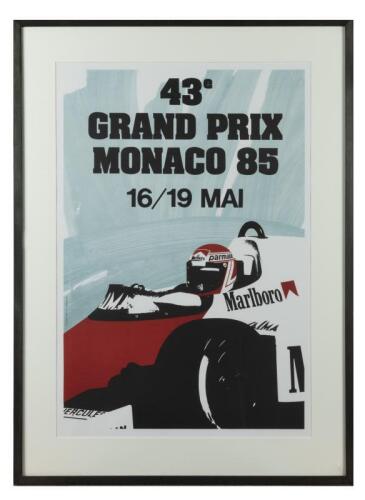 MONACO: A reproduced promotional poster by COYS OF KENSINGTON for the 43rd Grand Prix Monaco, 1985, May 16/19