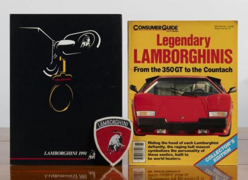 LAMBORGHINI: Three Lamborghini related items. LAMBORGHINI cloth badge, 'LAMBORGHINI 1991 ' Yearbook