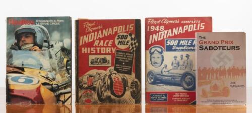 MOTOR RACING: Four publications detailing various aspects of motor racing. 'THE GRAND PRIX SABOTEURS' softcover book by Joe Saward. 1946 edition of 'Floyd Clymer's INDIANAPOLIS RACE HISTORY - 500 MILE' book