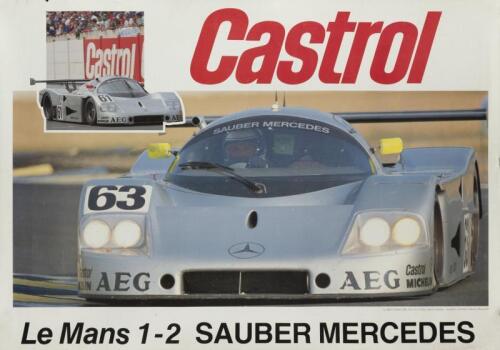 SAUBER MERCEDES: An original 1989 Castrol Le Mans 1 - 2 SAUBER MERCEDES' winning poster