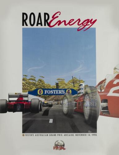 AUSTRALIAN GRAND PRIX: A collection of Australian Grand Prix items. Interesting black and white image of two Formula 1 cars in a crash at a Australian Grand Prix. Original poster for the 1990 AGP, Adelaide, SA