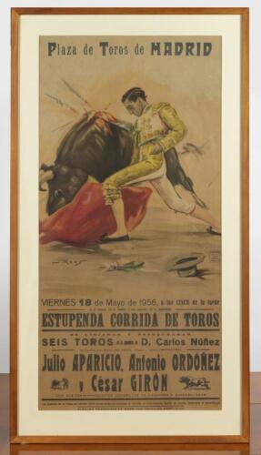 BULL FIGHT: A Spanish 1956 'Plaza de Toros de MADRID' bullfighting promotional poster