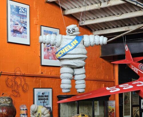 MICHELIN: An impressive original Monsieur Bibendum promotional full size suit, with vinyl sash in light blue. Circa 1960's