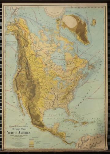 RETRACTABLE MAP: A vintage RAND, McNALLY & Co.'s, Chicago Physical Map of North America