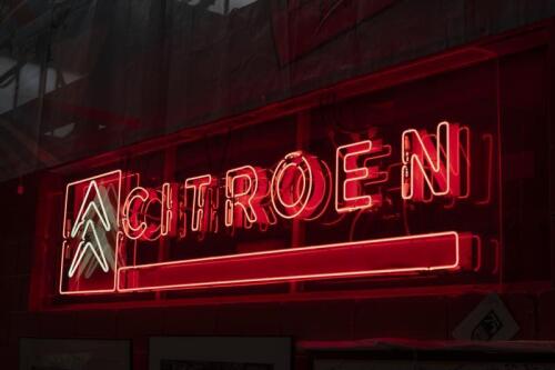 CITROEN: A circa 2000's ex-Citroen Dealer neon sign with Citroen Chevron logo and branding, 2.5 meters wide x 60cm high, in situ up to September 2011, working order