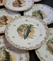 PORCELAIN: Twelve 20th century B & C Bernardaud (Limoges, France) hand painted fish themed cabinet plates, 24.5cm diameter - 2