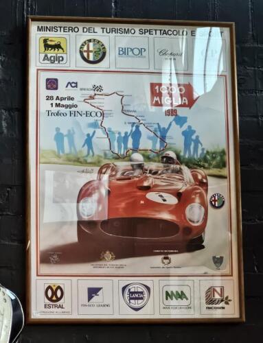MILLE MIGLIA: An original April/May 1989 '1000 MIGLIA' promotional poster featuring a Ferrari 250 Testarossa