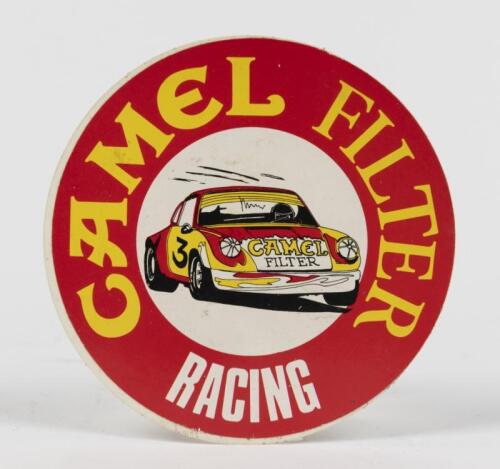 911: An original 1970s unused CAMEL FILTER RACING adhesive sticker featuring a CAMEL FILTER racing Porsche 911