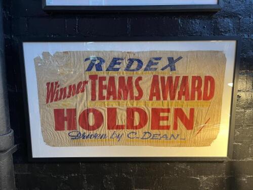 REDEX / CHARLIE DEAN: An original, circa 1950's 'REDEX - Winner TEAMS AWARD HOLDEN, Driven by C.Dean' cloth banner