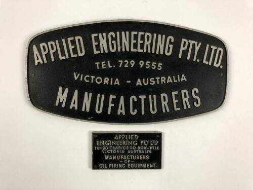 APPLIED ENGINEERING SIGNAGE: Two aluminium Applied Engineering signs with business details