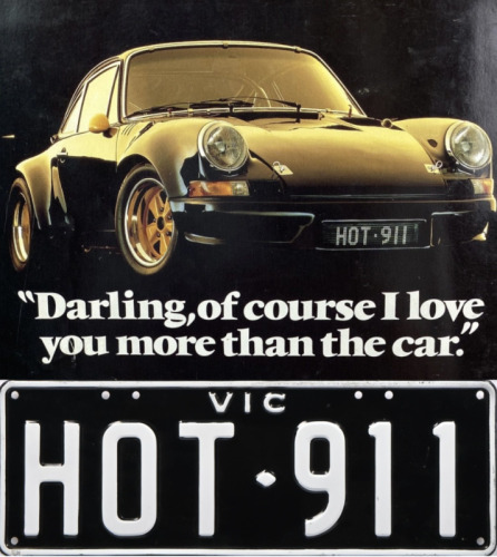 HOT.911: The iconic 'HOT.911' Victorian registration plates, sold with rights to display. Featured&nbsp;in the 1980s Castrol advertising campaigned on the 'hot' 911 RSR