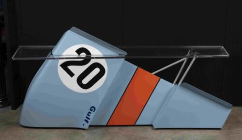 PORSCHE 917: A front console,desk or reception table with intergrated Porsche 917 K rear lid