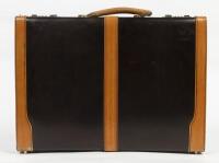 PORSCHE: A high quality factory&nbsp;brown leather circa 1980s hand held brief case with&nbsp;affixed enameled&nbsp;'Beverly Hills' Porsche badge - 2