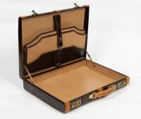 PORSCHE: A high quality factory&nbsp;brown leather circa 1980s hand held brief case with&nbsp;affixed enameled&nbsp;'Beverly Hills' Porsche badge - 3