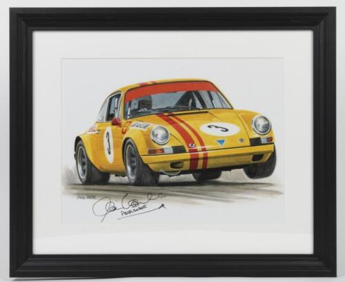 PORSCHE: A print after the original featuring Jim McKeown in his 911S. Alan Hamilton signature