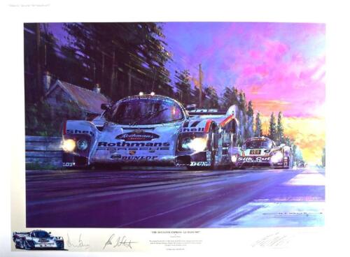 LE MANS: A Nicholas Watts print - "THE MULSANNE EXPRESS - LE MANS 1987". L.E 400/500. Print signed by Bell, Holbert