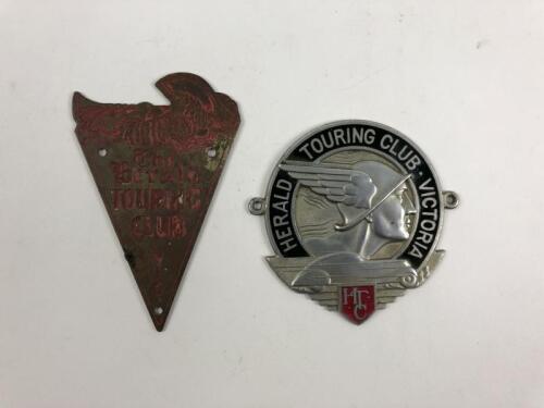 HERALD TOURING CLUB: Two Herald Touring Club Victoria badges. Triangular badge stamped '2186' to rear of badge