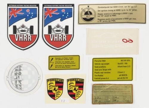 PORSCHE: A collection of Porsche adhesives. Tyre pressure, ignition timing adhesive & alternator signs