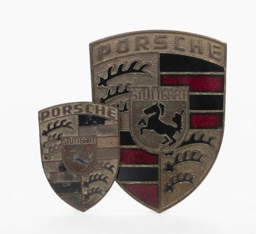 PORSCHE: Two original brass Porsche badges