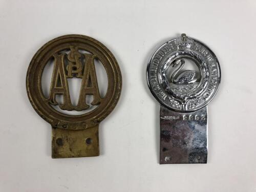S.A/W.A: Two Australian car club badges from S.A and W.A. With membership numbers