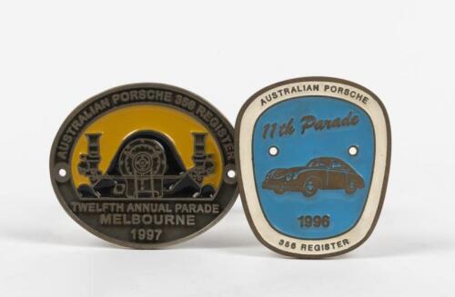 356 REGISTER: Two nice 'Australian Porsche 356 Register' badges including 1996 11th and 1997 12th Annual Parade Badges