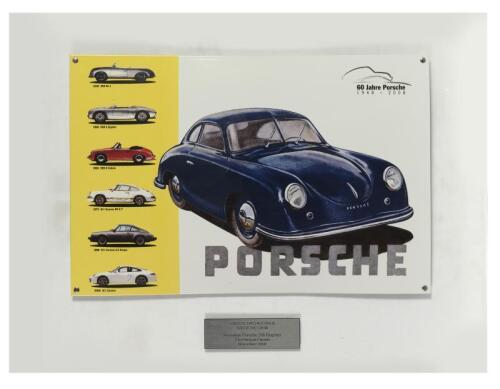 356 REGISTER: Porsche cars of Australia car of the show trophy for the 2008 356 register annual parade, tin limited edition Porsche sign mounted to glass, 0129/1000
