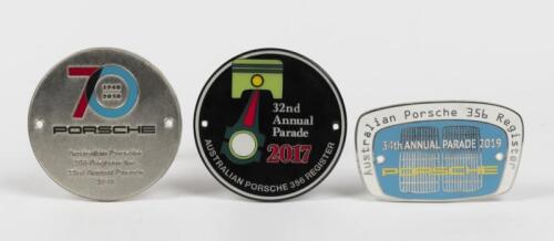 356 REGISTER: Three 'AUSTRALIAN PORSCHE 356 REGISTER' Annual Parade badges from 2017 - 2019