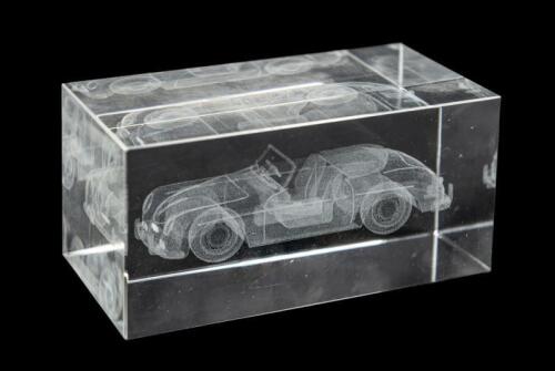 PORSCHE 356 REGISTER: A glass block with a floating image of a Porsche 356 Cabriolet, celebrating 25 Years of the Australian Porsche 356 Register, 1985 - 2010