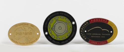 356 REGISTER: Three 'Australian Porsche 356 Register' Annual Parade badges including years 2000, 2001, & 2007