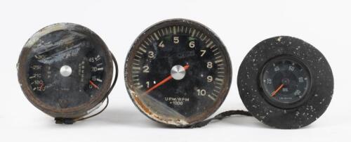 VDO GAUGES: A group of three various VDO gauges including 10,000 RPM gauge, dual oil temp/ fuel pressure gauge, along with 0-100 oil gauge suited to Porsche.