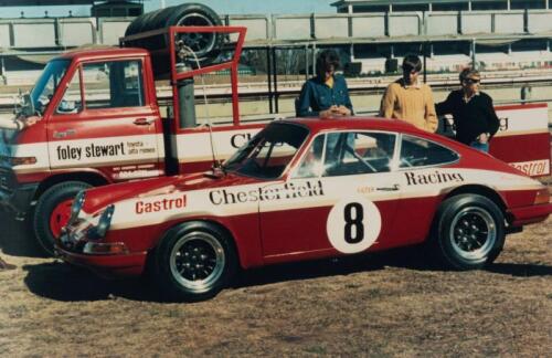 CHESTERFIELD PORSCHE: A large board mounted colour picture of Brian Foley's #8 Chesterfield Racing Porsche 911S