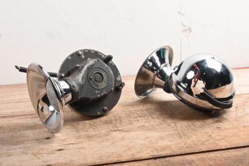 HORNS: A pair of high, low tone 1930s - 1950s 12 volt English horns. Working order