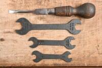 MG: Three MG 'T' Series spanners and ABINGDON 'KING DICK' screwdriver