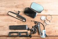 MERCEDES-BENZ: A selection of Mercedes-Benz items. Rubber seals, accelerator pedal, side view mirror replacements (W116), variety of knobs (cigarette lighter, heater) & rear view mirror