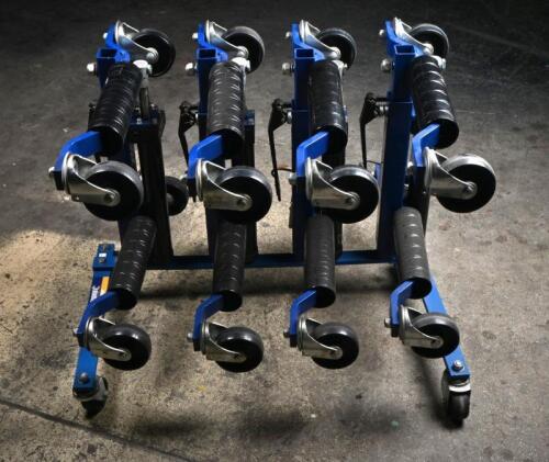 CAR DOLLY: As new 'KINCROME' four wheel car dolly lifting set on stand