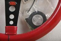 SAAS: A SAAS three spoked, red leather rimmed steering wheel - 3