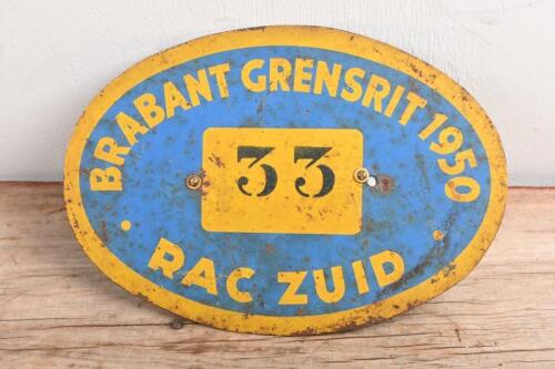 RALLY PLATE: A 1950 RAC Zuid Brabant Grensrit car rally participant plate. Participant number '33'