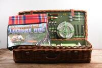 PICNIC SET: A complete and unused ceramic picnic set by brexton, sold by Henry Buck's, Melbourne. with wicker basket. With waterproof rug