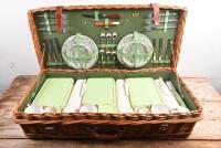 PICNIC SET: A complete and unused ceramic picnic set by brexton, sold by Henry Buck's, Melbourne. with wicker basket. With waterproof rug - 2