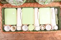 PICNIC SET: A complete and unused ceramic picnic set by brexton, sold by Henry Buck's, Melbourne. with wicker basket. With waterproof rug - 4
