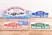 MG: Four rally plates. 2003 'MG Club de France, GRAND PRIX DE L'AGE D'OR' plastic rally plate & three MG 'T' register 'MAINTAINING THE BREED' Tour rally plates from 2007, 2008 & 2010