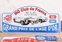 MG: Four rally plates. 2003 'MG Club de France, GRAND PRIX DE L'AGE D'OR' plastic rally plate & three MG 'T' register 'MAINTAINING THE BREED' Tour rally plates from 2007, 2008 & 2010 - 2