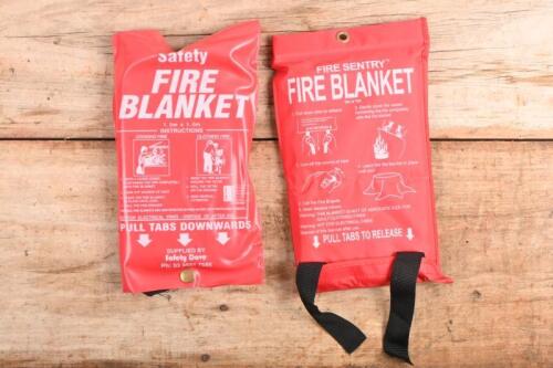 FIRE BLANKETS: Two unused fire blankets by safety Dave and MASTER DISTRIBUTORS