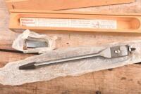 TOOLS: A collection of tools including tube cutter, Ridgway expanding drill bit, soldering iron, "Baker's" "BURNAX" liquid flux and roll of solder - 4