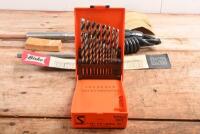 SOLDERING IRON/DRILL SET: An unused 'BIRKO' soldering iron & unused Australian made 'MITRE 10' high speed steel drill set (1/16" - 3/8" x 1/64"ths) by Sutton Tools - 3