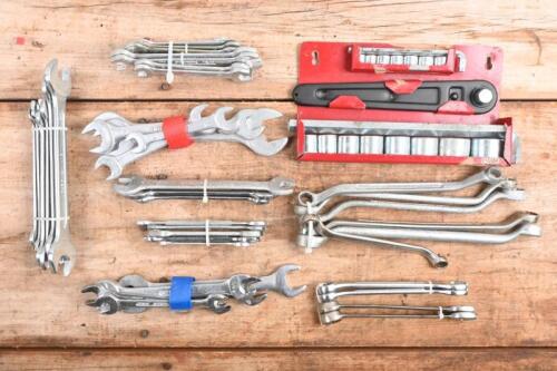 SOCKETS/SPANNERS: One socket set and a selection of 12 groups of open and ring spanners. Both Metric & Imperial