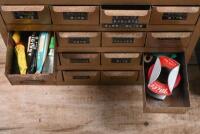 METAL STORAGE UNITS: Two metal storage boxes. Some compartments stocked with drill bits, nuts, bolts and washes, grommets, clips - 4