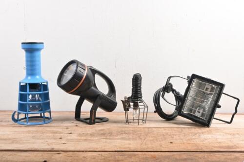 WORK LIGHTS: Four work lights. ARLEC HL18, blue Australian made Kambrook work light, DURACELL torch & trouble light