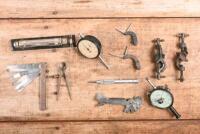 ENGINEERING TOOLS: A collection of engineering tools. Level, Dial Gauges & Clamps. Pocket Scribe