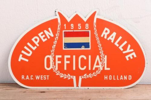 TULPEN RALLY: A 1958 RAC Tulpen car rally 'OFFICIAL' participant plate